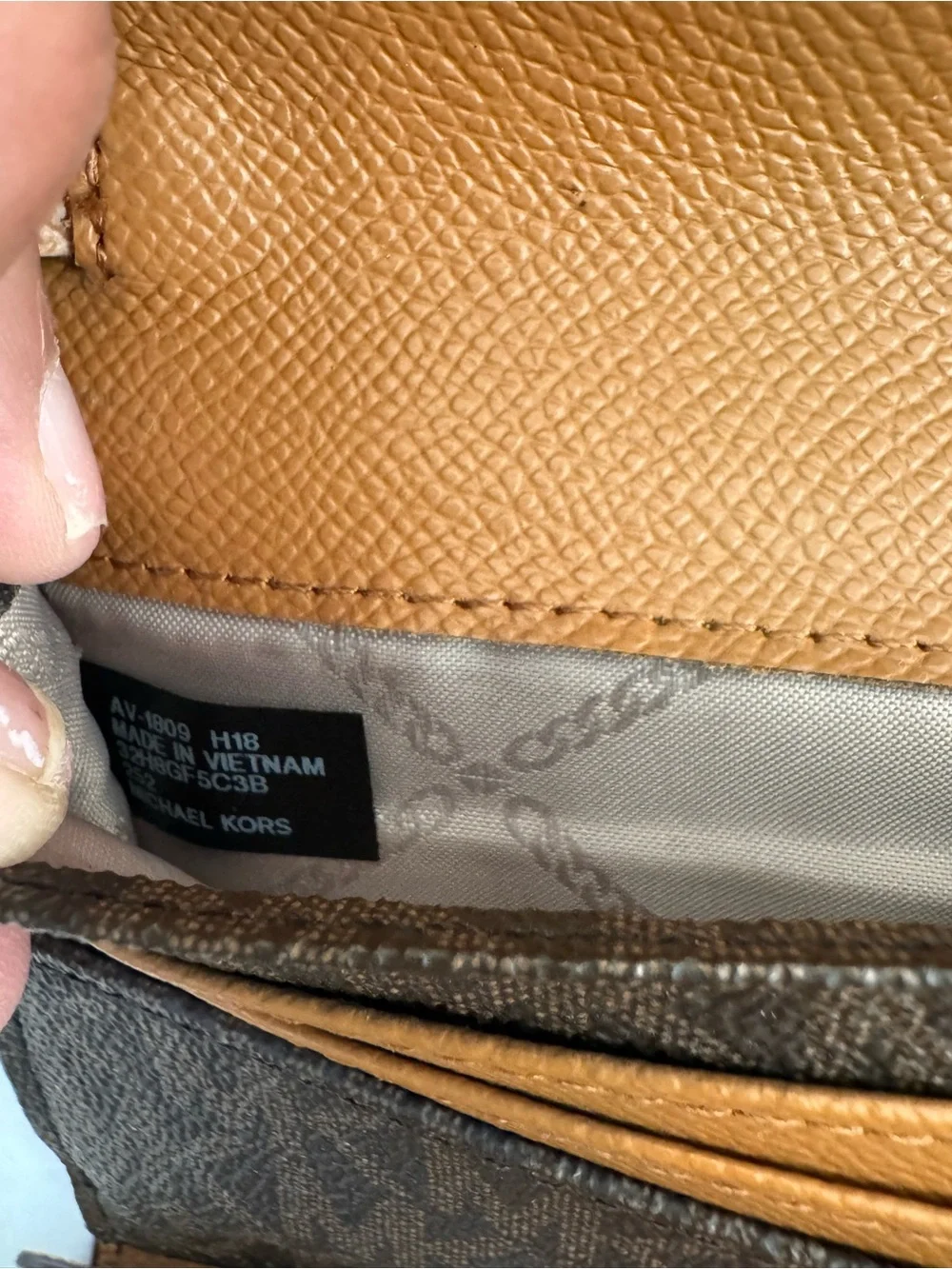 Michael Kors Brown Leather and Signature-Print Chain Crossbody